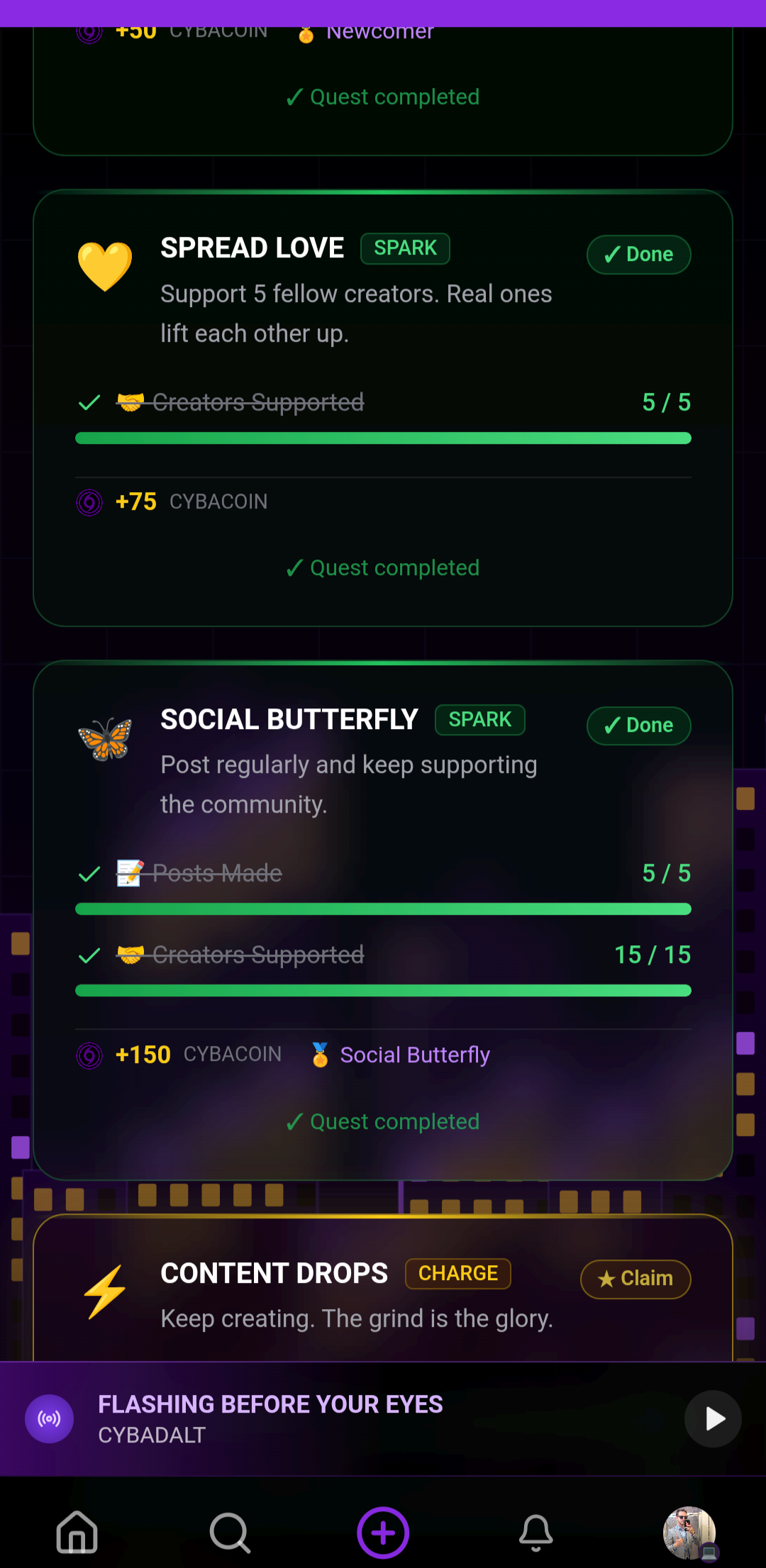 CYBAZONE quests and CYBACoin rewards